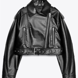 Zara Women's Cropped Black Leather Jacket